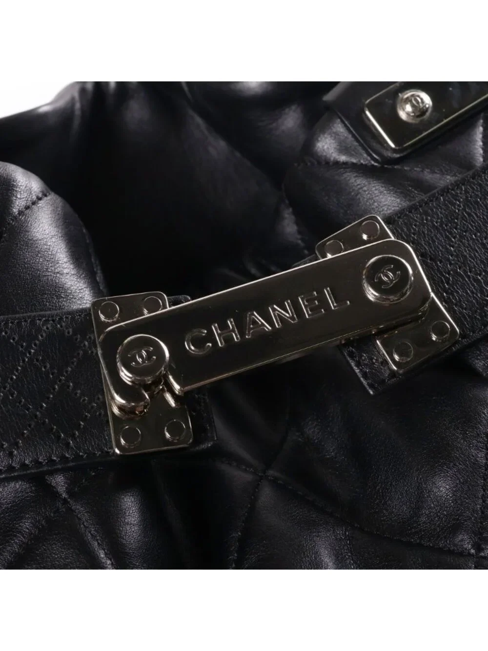 Chanel Paris London Door Latch Tote Bag Lambskin Black Silver 12